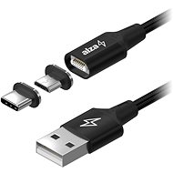 AlzaPower MagCore 2in1 USB-C + Micro USB, 3A, 1,5 m fekete - Adatkábel