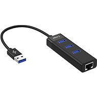 USB Hub AlzaPower Core USB-A (M) - 3× USB-A (F) LAN-nal fekete
