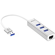 USB Hub AlzaPower AluCore USB-A (M) - 3× USB-A (F) LAN-nal ezüst