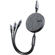 Adatkábel Baseus Fabric 3-in-1 Flexible Cable USB-C + Lightning + microUSB 1,2m grey