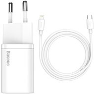 Baseus Super SI USB-C 20W-os adapter és USB-C Lightning kábel, 1 m, fehér színű - Hálózati adapter