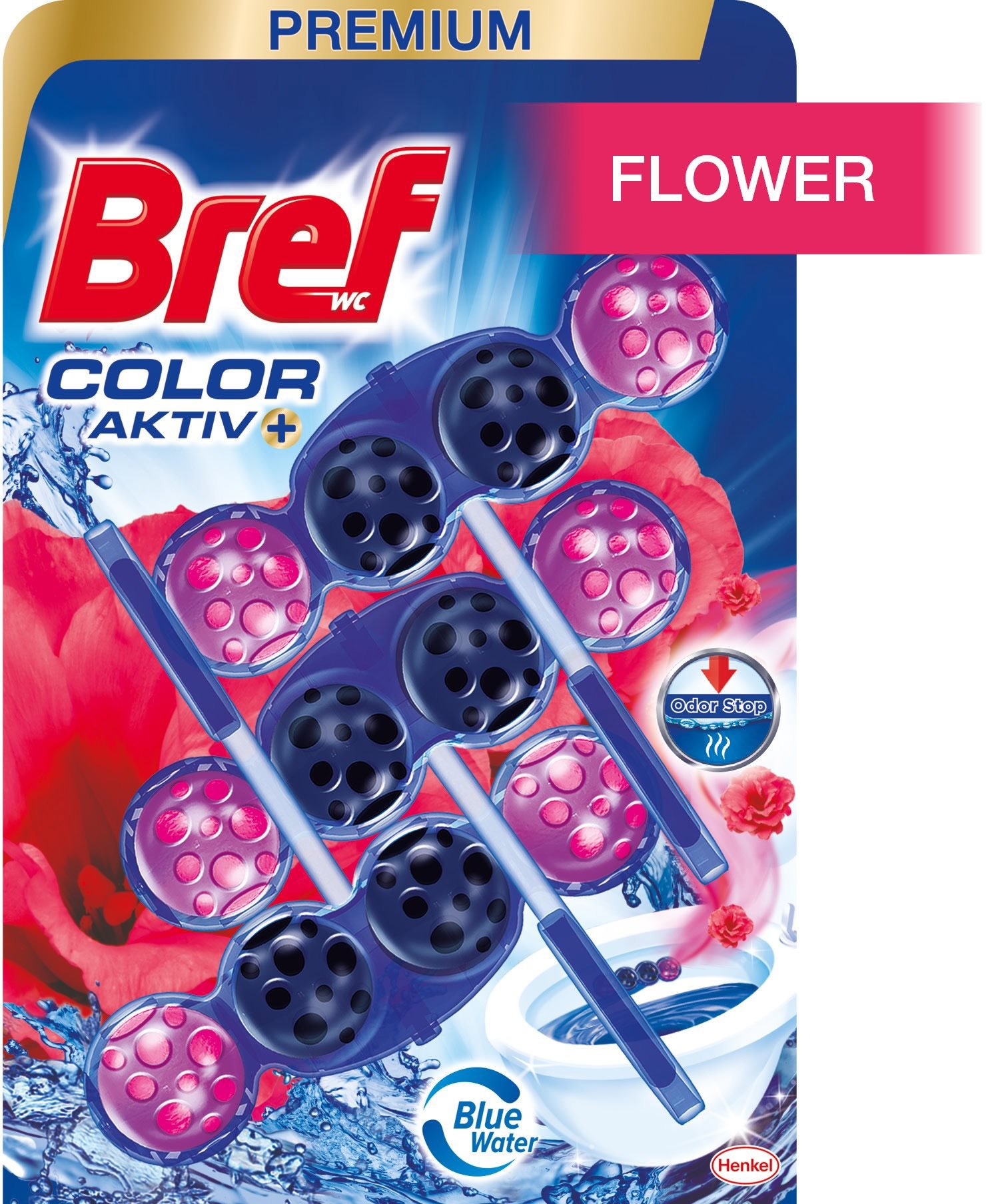 BREF Blue Aktiv Fresh Flower WC tisztító és illatosító 3 x 50 g - WC golyó