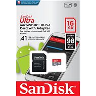 Memóriakártya SanDisk Micro SDHC 16 GB Ultra Android Class 10 A1 UHS-I + SD adapter