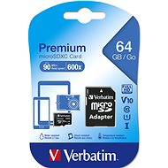 Memóriakártya VERBATIM Premium microSDXC 64GB UHS-I V10 U1 + SD adapter