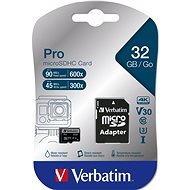 Memóriakártya VERBATIM Pro microSDHC 32GB UHS-I V30 U3 + SD adapter