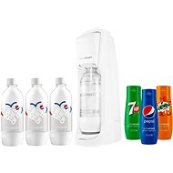 SodaStream Jet Pastel fehér + 3x palack + PEPSI, 7UP, MIRINDA ízpatron - Szett