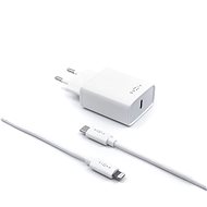 Hálózati adapter FIXED Travel USB-C kimenettel és USB-C/Lightning kábel támogatással PD 1m MFI 18W, fehér