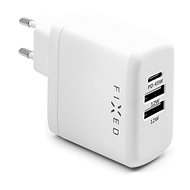 Hálózati adapter FIXED Travel USB-C-vel és 2 x USB-kimenettel, PD 45W fehér - Nabíječka do sítě