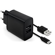Hálózati adapter FIXED Smart Rapid Charge 15W 2xUSB kimenettel és 1m fekete USB/USB-C kábellel - Nabíječka do sítě