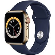 Apple Watch Nike Series 6 44mm Cellular Aranyszínű rozsdamentes acél tok mély tengerészkék sportszíjjal - Okosóra