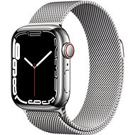 Apple Watch Series 7 41 mm-es Cellular Ezüstszínű rozsdamentes acél ezüstszínű milánói szíjjal - Okosóra