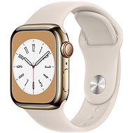 Apple Watch Series 8 41 mm Cellular Arany rozsdamentes fehér sportszíjjal - Okosóra
