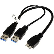 OEM USB SuperSpeed 5Gbps Y kábel 2x USB 3.0 A(M) - microUSB 3.0 B(M), 0,3 m, fekete - Adatkábel