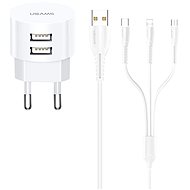 USAMS T20 kettős USB körtöltő + U35 3in1 mikro + USB-C + Lightning Cable White - Hálózati adapter