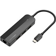 Vention Type-C (USB-C) to 3x USB 2.0 / RJ45 / Micro-B HUB 0.15M Black ABS Type - USB Hub