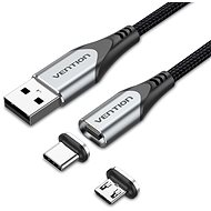 Vention 2-in-1 USB 2.0 to Micro + USB-C Male Magnetic Cable 1m Gray Aluminum Alloy Type - Adatkábel