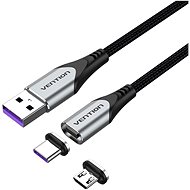 Vention 2-in-1 USB 2.0 to Micro + USB-C Male Magnetic Cable 5A 2m Gray Aluminum Alloy Type - Adatkábel