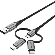 Vention MFi USB 2.0 to 3-in-1 Micro USB & USB-C & Lightning Cable 1M Gray Aluminum Alloy Type - Adatkábel