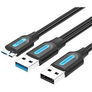 Vention USB 3.0 to Micro USB Cable with USB Power Supply 0.5M Black PVC Type - Adatkábel