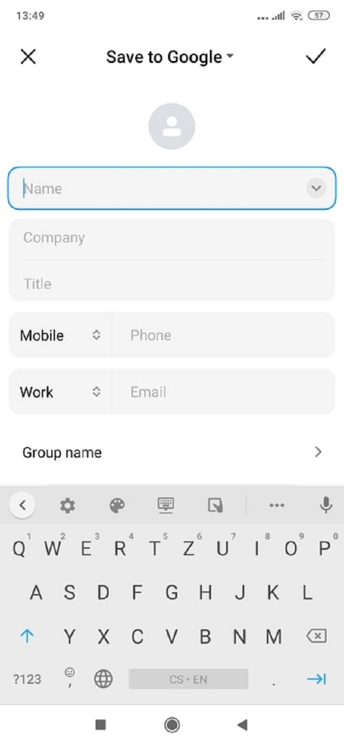 Xiaomi MIUI - Új névjegy hozzáadása