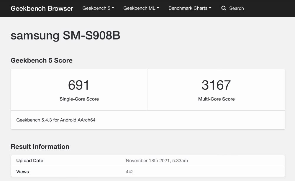Samsung Galaxy S22 Ultra, Geekbench 5