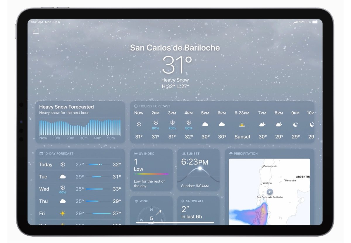 iPadOS 16 - időjárás alkalmazás