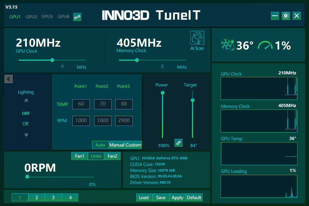 Inno3D TuneIT: fő vezérlőpanel