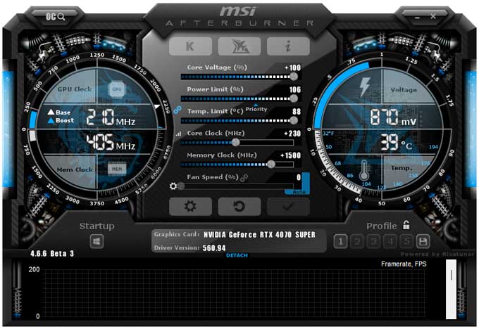 MSI RTX 4070 SUPER 12G GAMING X SLIM tuningolása; MSI Afterburner