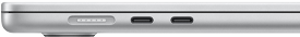 A MagSafe port a bal oldalon, teljesen hátul található. A két Thunderbolt port a bal oldalon, a MagSafe port előtt található.