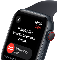 Ütközésérzékelő képernyő az Apple Watch SE-n a Vészhelyzet gomb segítségével