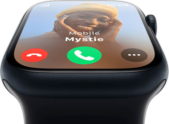 Az Apple Watch előlapja, amelyen egy bejövő hívás látható.