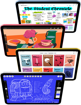 iPad-ek előnézete, amelyeken Apple alkalmazások és más App Store-alkalmazások vannak megnyitva