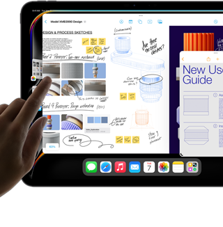 Zobrazení multitaskingu v iPadOS na iPadu Pro s několika současně spuštěnými aplikacemi