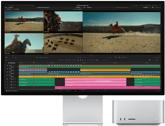Film szerkesztése Mac Studión és egy Studio Display-en