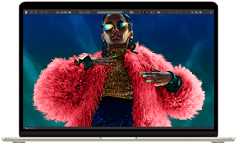 A MacBook Air kijelzőjén egy színes kép látható a Liquid Retina kijelző színtartományának és felbontásának ábrázolására