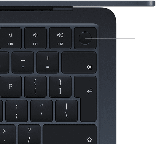 Touch ID érzékelő a MacBook Air billentyűzet jobb felső sarkában 
