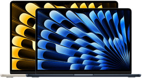 A 13 hüvelykes és 15 hüvelykes MacBook Air modellek előlapja, a képen a kijelző mérete látható (átlósan mérve)