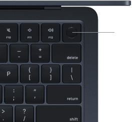A MacBook Air billentyűzet jobb felső sarkában található Touch ID érzékelő