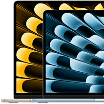 Két MacBook Air a 13,6 és 15,3 hüvelykes kijelzőméretek összehasonlítására