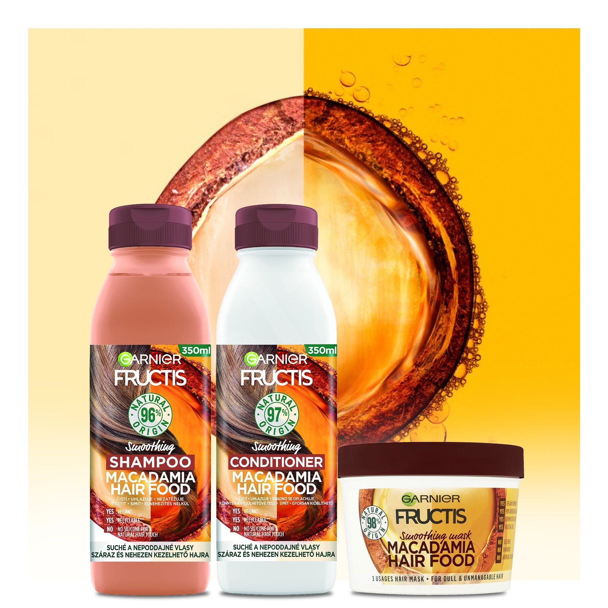GARNIER Fructis Hair Food Smoothing Macadamia Shampoo 350 ml Sampon