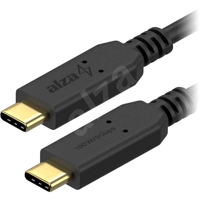 AlzaPower Core USB-C / USB-C 3.2 Gen 1, 5A, 100W, 0,1m fekete - Adatkábel