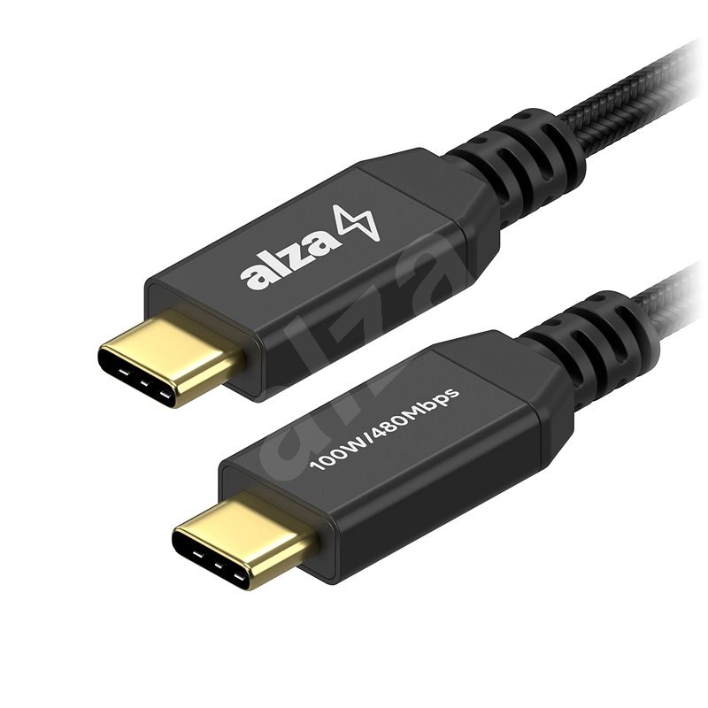 AlzaPower AluCore USB-C / USB-C 2.0, 5A, 100W, 0,1m fekete - Adatkábel
