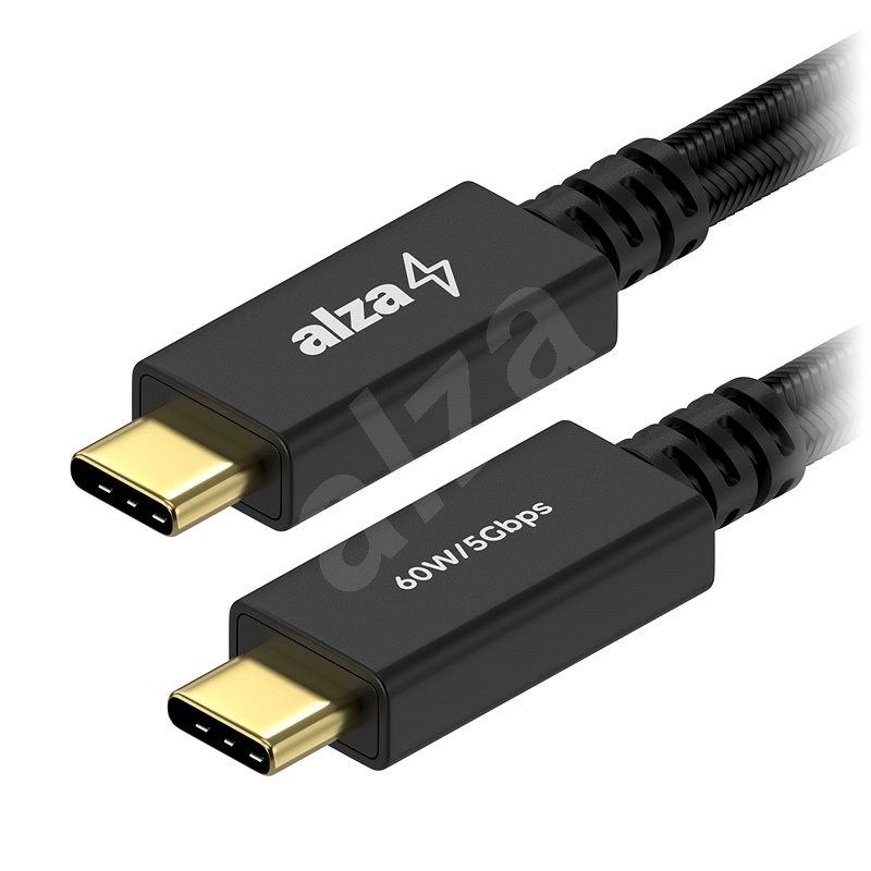 AlzaPower AluCore USB-C / USB-C 3.2 Gen 1, 3A, 60W, 1m fekete - Adatkábel