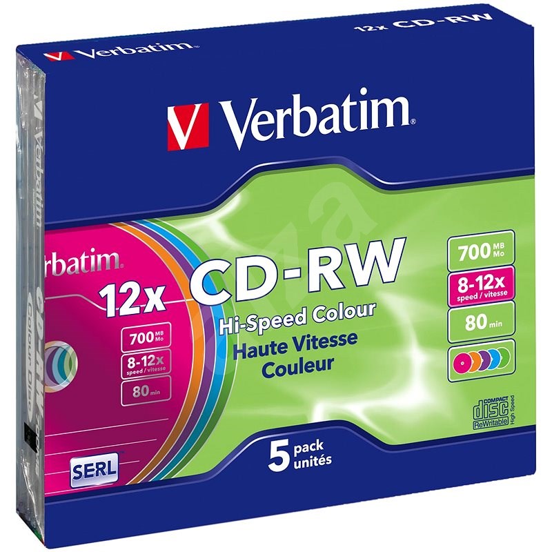Verbatim CD-RW 8x COLOURS 5 db SLIM dobozban - Média