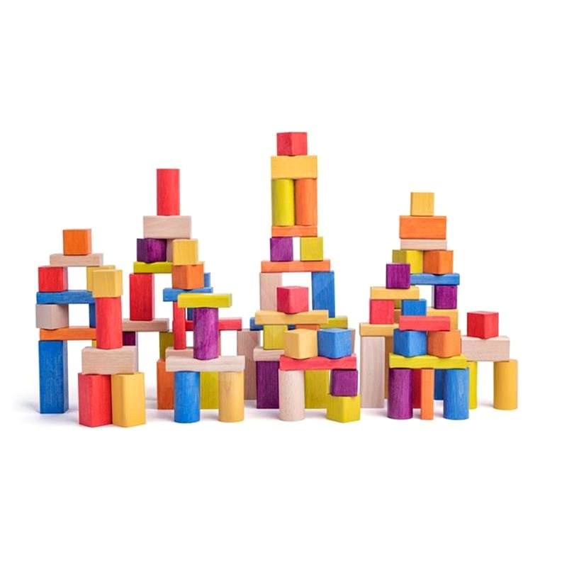 Woody Építőkockák natúr és színes változatban, kartondobozban, 100 db, 2,5 cm - Fa játékkocka
