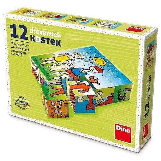 Dino Kutya és macska 12 kocka - Fa játékkocka