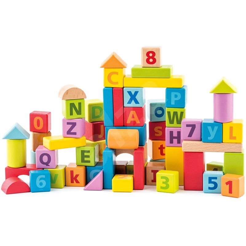 Woody Pasztell Építőkockák betűkkel és számokkal - Fa játékkocka