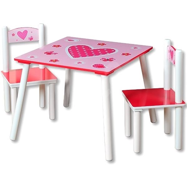 Gyerekasztal készlet két székkel, rózsaszín - Játék bútor