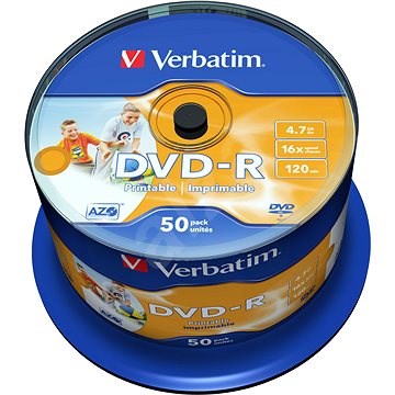 Verbatim DVD-R 16x nyomtatható 50ks cakebox - Média