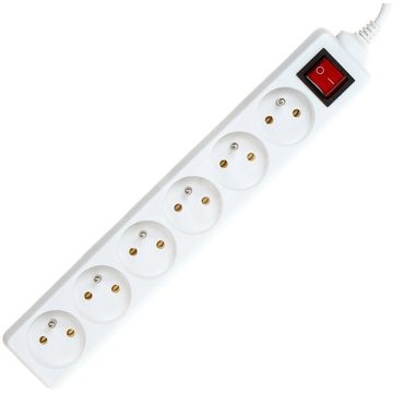 PremiumCord hosszabbító 230V - 6 aljzat + Kapcsoló - 5 méter - Fehér színben - Hosszabbító kábel